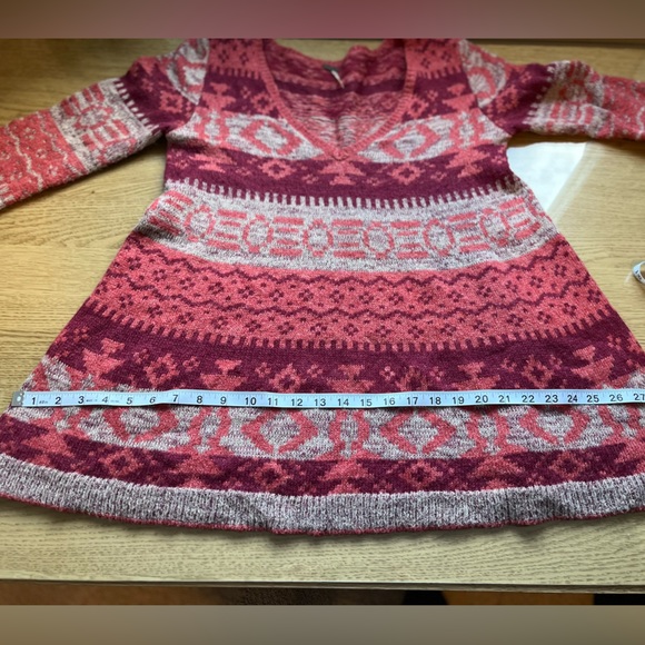Free People Alpaca Wool Blend V-neck Aztec Boho Sweater Sz XS - Picture 10 of 12